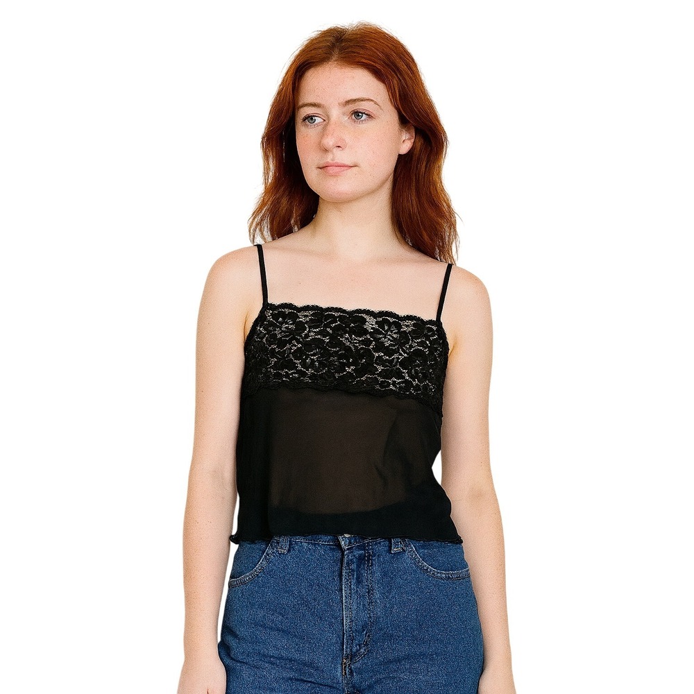 JW VINTAGE 90S babydoll sheer Lace Cami Black‎ Lingerie Tank Top Y2K Size L